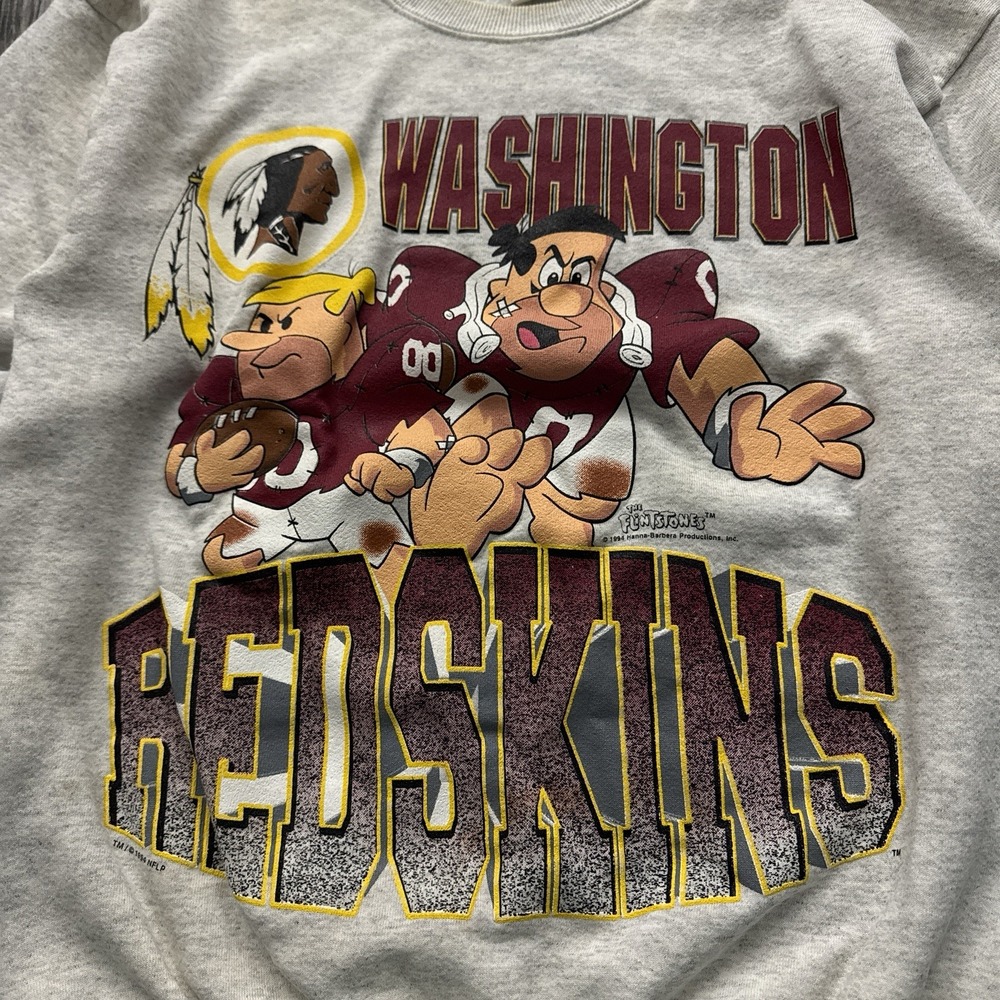 Vintage 90s Washington Redskins The Flintstones Sweatshirt NFL Football Grey L - Picture 4 of 8